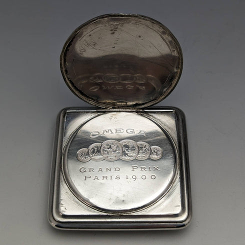 Around 1910 Antique Omega pocket watch with swan engraving square silver side case works well